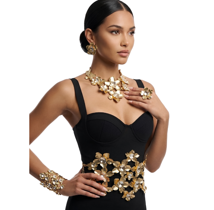 handmade golden blossom jewelry set